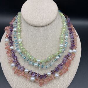 Ere Beaded Necklace Anna Sottilotta ? Gemstone Faux Pearl Layered Multicolor